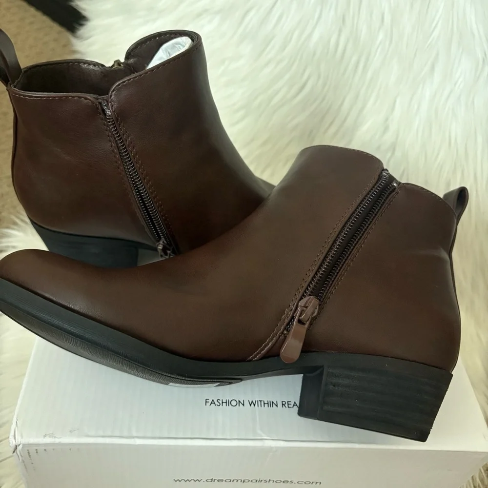 Dream Pairs Dark Brown Vegan Leather PU Ankle Boots